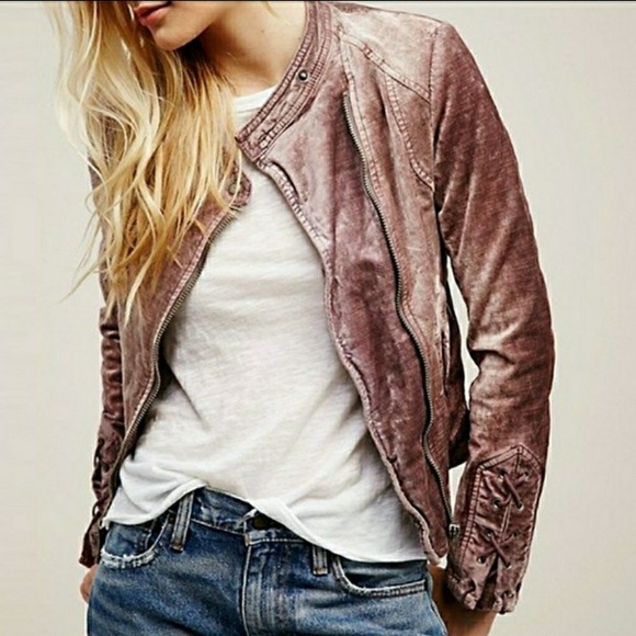 Free People Jackets & Blazers - Free People Lace Velvet Moto Dusty Rose Jacket